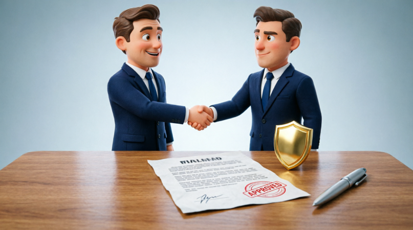 Apretón de manos sobre contrato laboral aprobado
