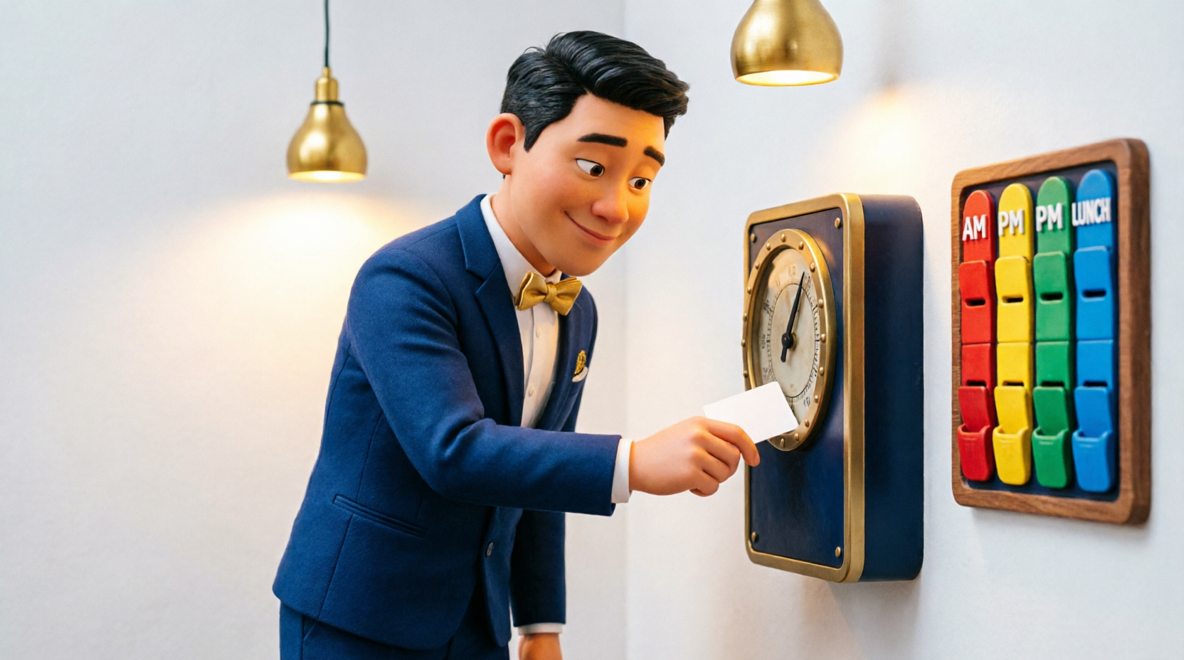 Mesero checando tarjeta en reloj de asistencia